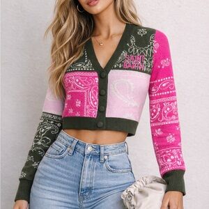 St Barth Apres Ski Collection Women's Pink and Green cardigan